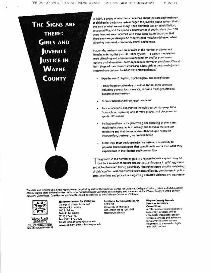 The Signs are There: Girls and Juvenile Justice in Wayne County